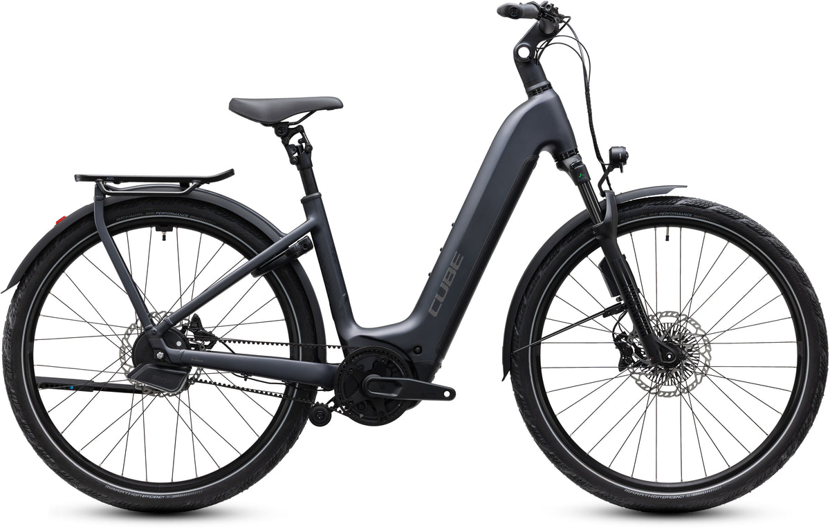 CUBE Kathmandu Hybrid Deluxe EXC 800 Easy Entry E-Trekkingrad 2027 in stealthgrey und grey, Seitenansicht