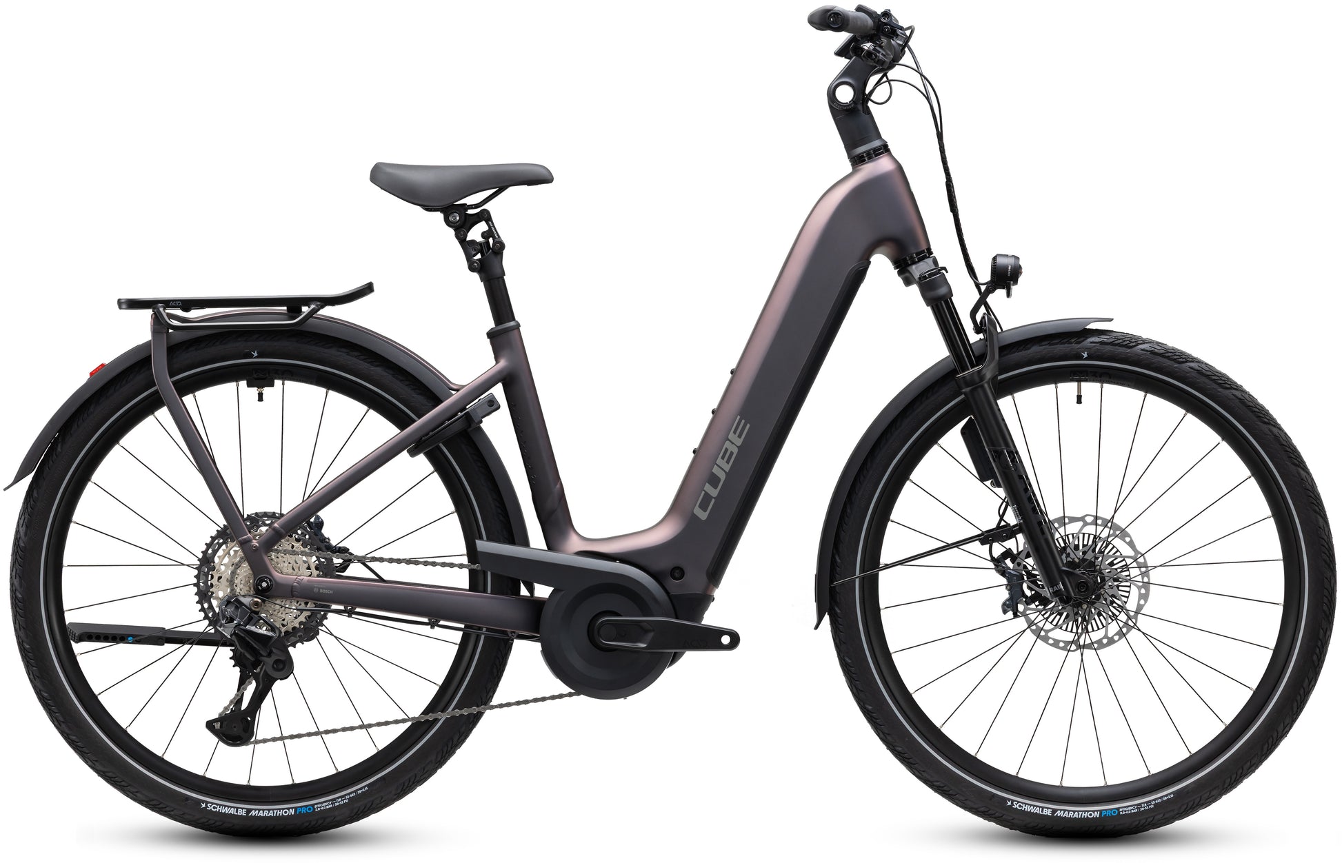 CUBE Kathmandu Hybrid SLT 800 Easy Entry E-Trekkingrad 2027 in mysticgraphite und reflex, Seitenansicht