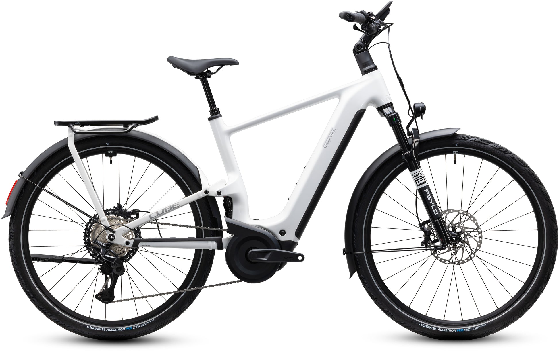 CUBE Kathmandu Hybrid ONE11 HPC SLX 800 E-Trekkingrad 2027 in metallicwhite und prizm, Seitenansicht