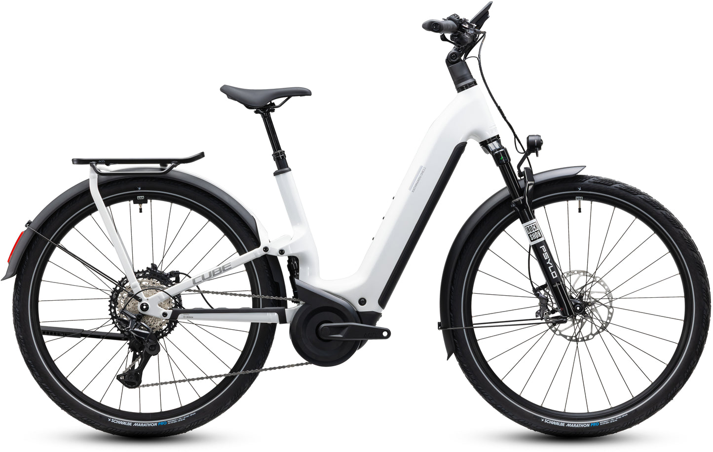 CUBE Kathmandu Hybrid ONE11 HPC SLX 800 Metallicwhite N Prizm Easy Entry E-Trekkingrad, Seitenansicht