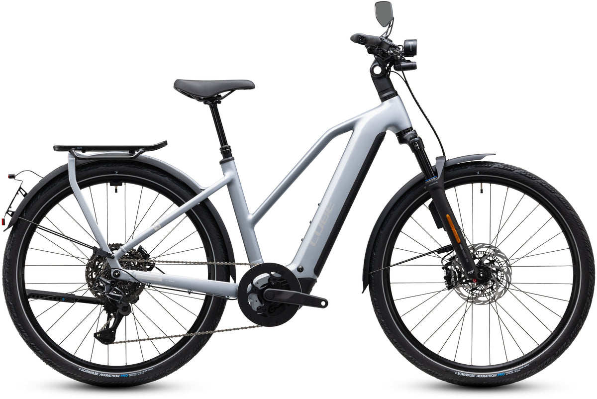CUBE Kathmandu Hybrid 45 800 Trapeze E-Trekkingrad 2027 in slategrey und chrome, Seitenansicht
