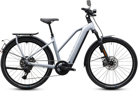 CUBE Kathmandu Hybrid 45 800 Trapeze E-Trekkingrad 2027 in slategrey und chrome, Seitenansicht