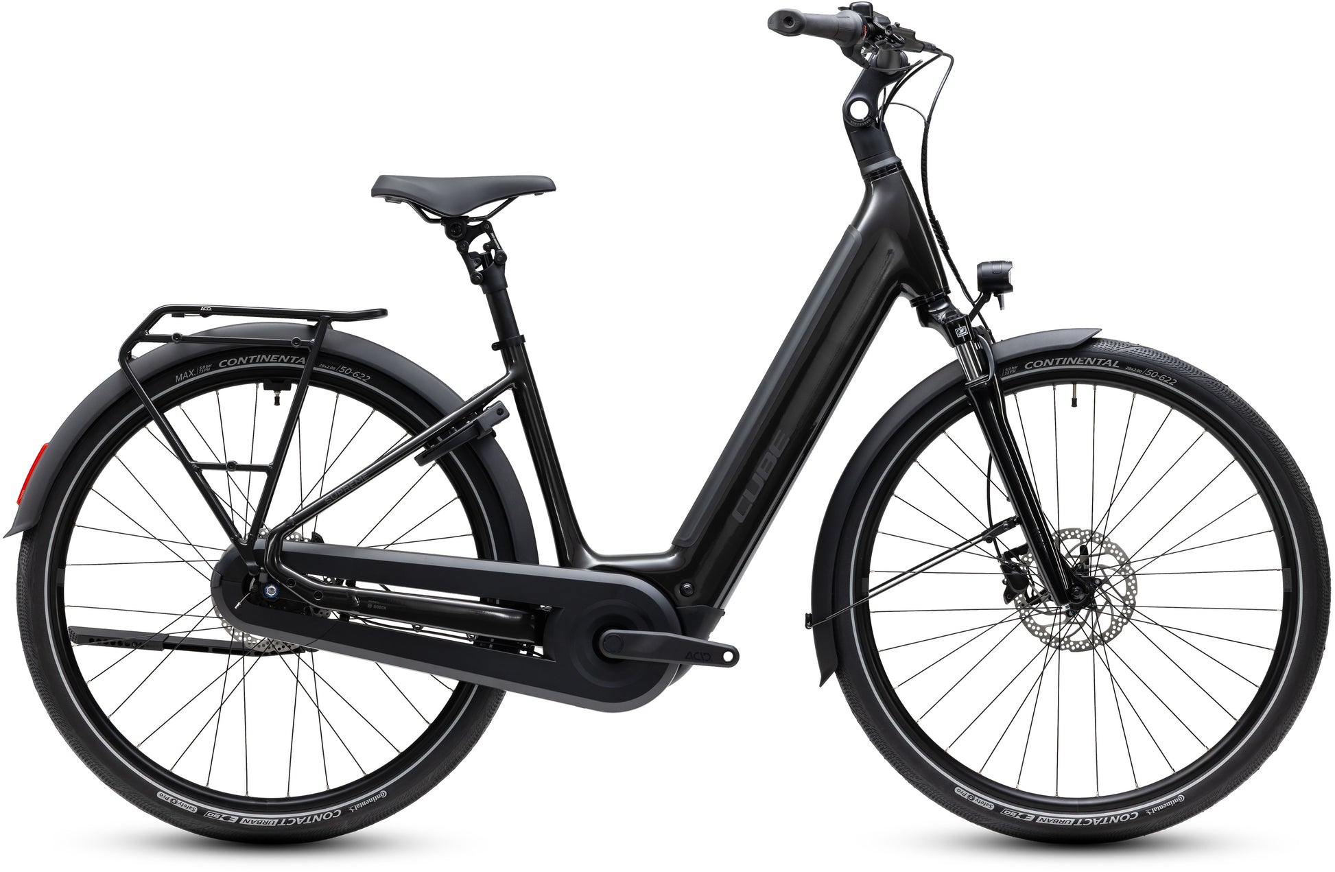 CUBE Supreme Hybrid Comfort ONE 600 Easy Entry E-Cityrad 2027 in gunmetal und reflex, Seitenansicht