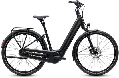 CUBE Supreme Hybrid Comfort ONE 600 Easy Entry E-Cityrad 2027 in gunmetal und reflex, Seitenansicht