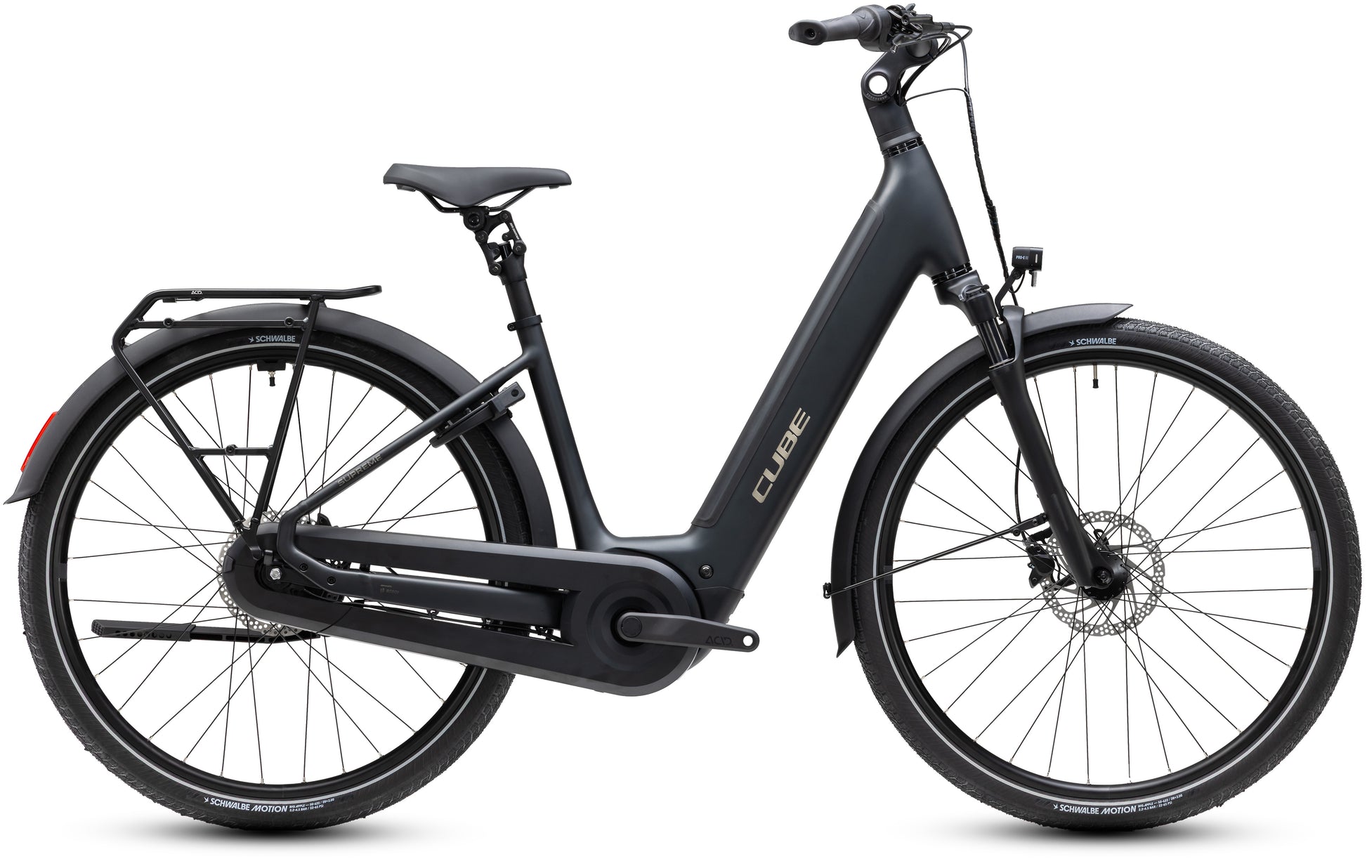 CUBE Supreme Hybrid Comfort Pro 600 Easy Entry E-Cityrad 2027 in grey und chrome, Seitenansicht