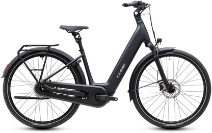 CUBE Supreme Hybrid Comfort Pro 600 Easy Entry E-Cityrad 2027 in grey und chrome, Seitenansicht