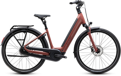 CUBE Supreme Hybrid Comfort Pro 600 Easy Entry E-Cityrad 2027 in burgundy und claret, Seitenansicht