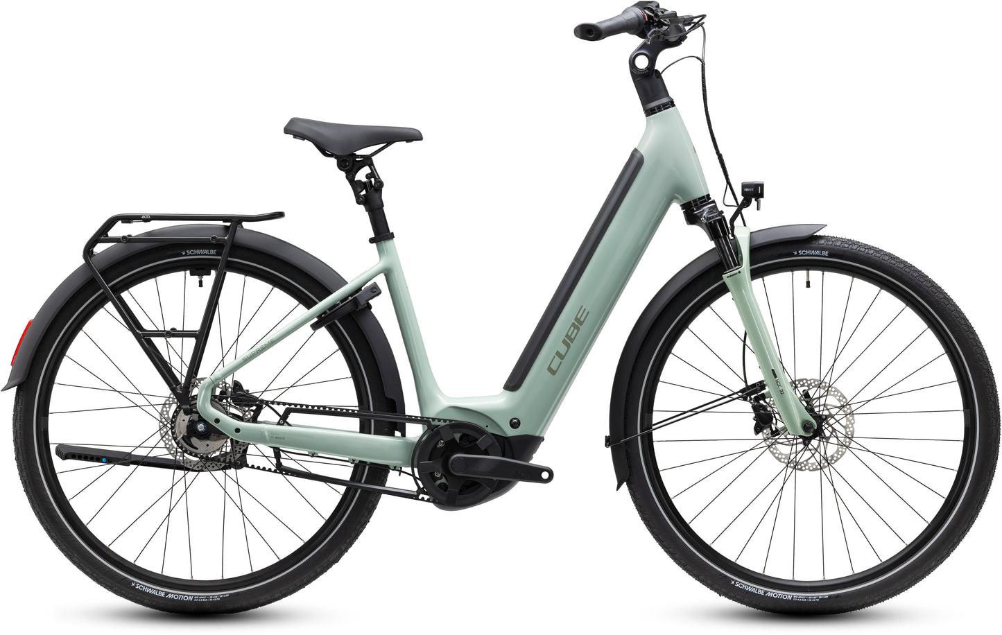 CUBE Supreme Hybrid Deluxe ONE 600 Easy Entry E-Cityrad 2027 in aloegreen und reflex, Seitenansicht