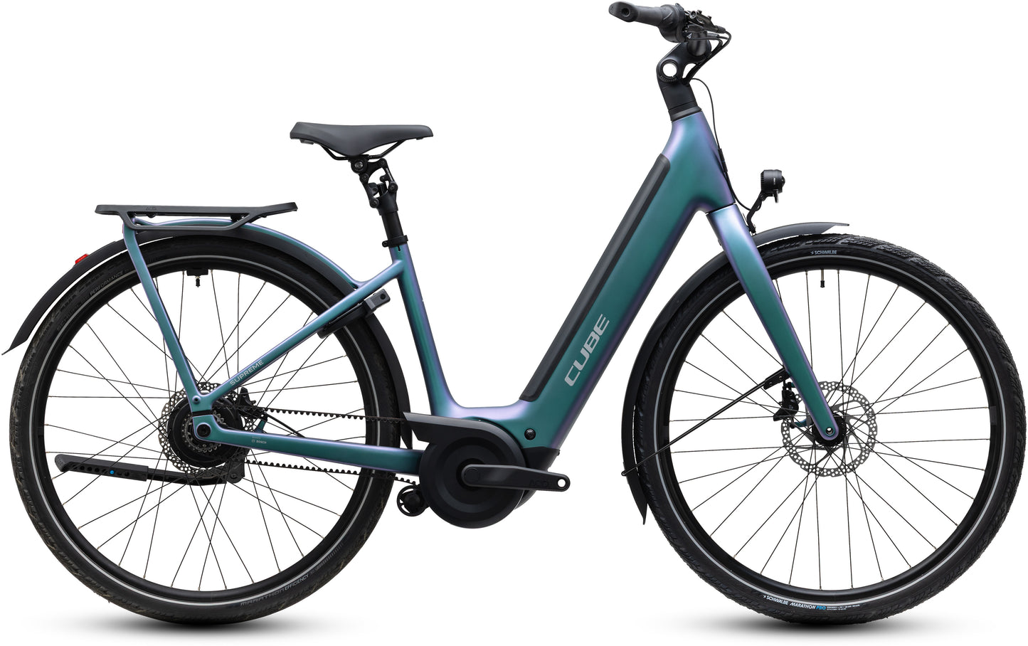 CUBE Supreme Hybrid C:62 Deluxe SLX 600 Easy Entry E-Cityrad 2027 in polarlight und grey, Seitenansicht