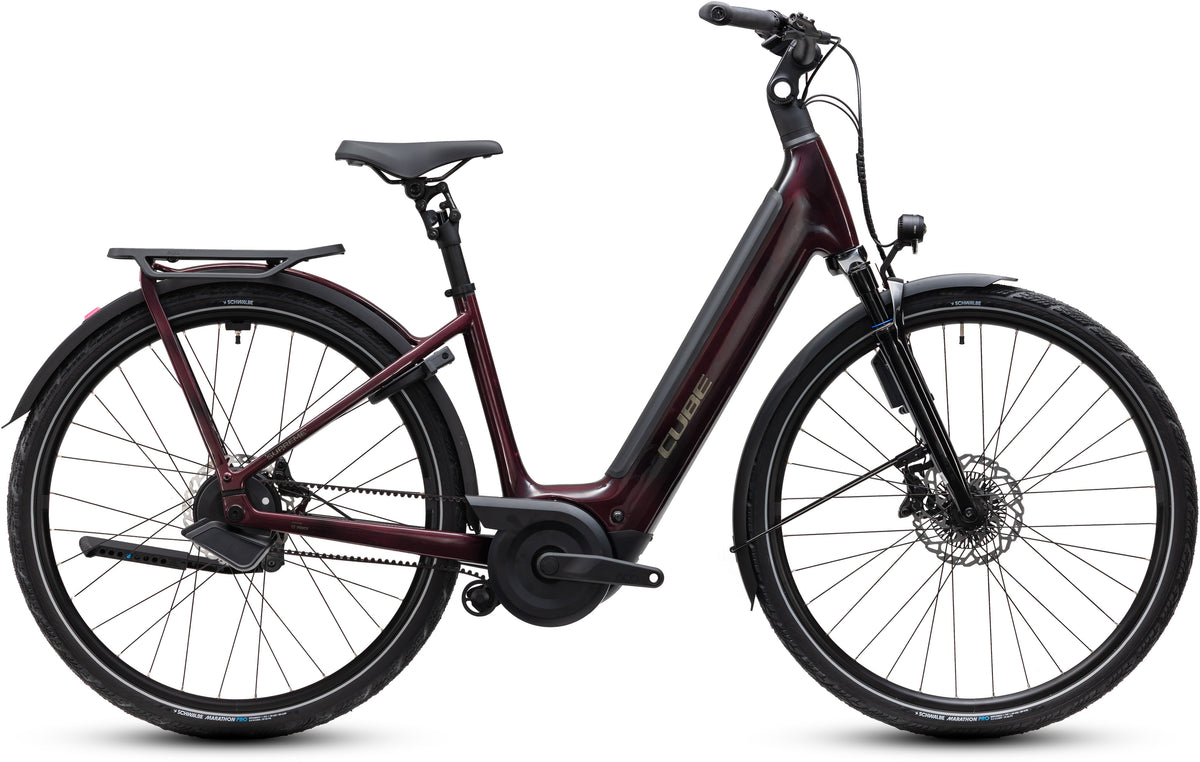 CUBE Supreme Hybrid C:62 Deluxe SLT 600 Easy Entry E-Cityrad 2027 in liquidred und chrome, Seitenansicht