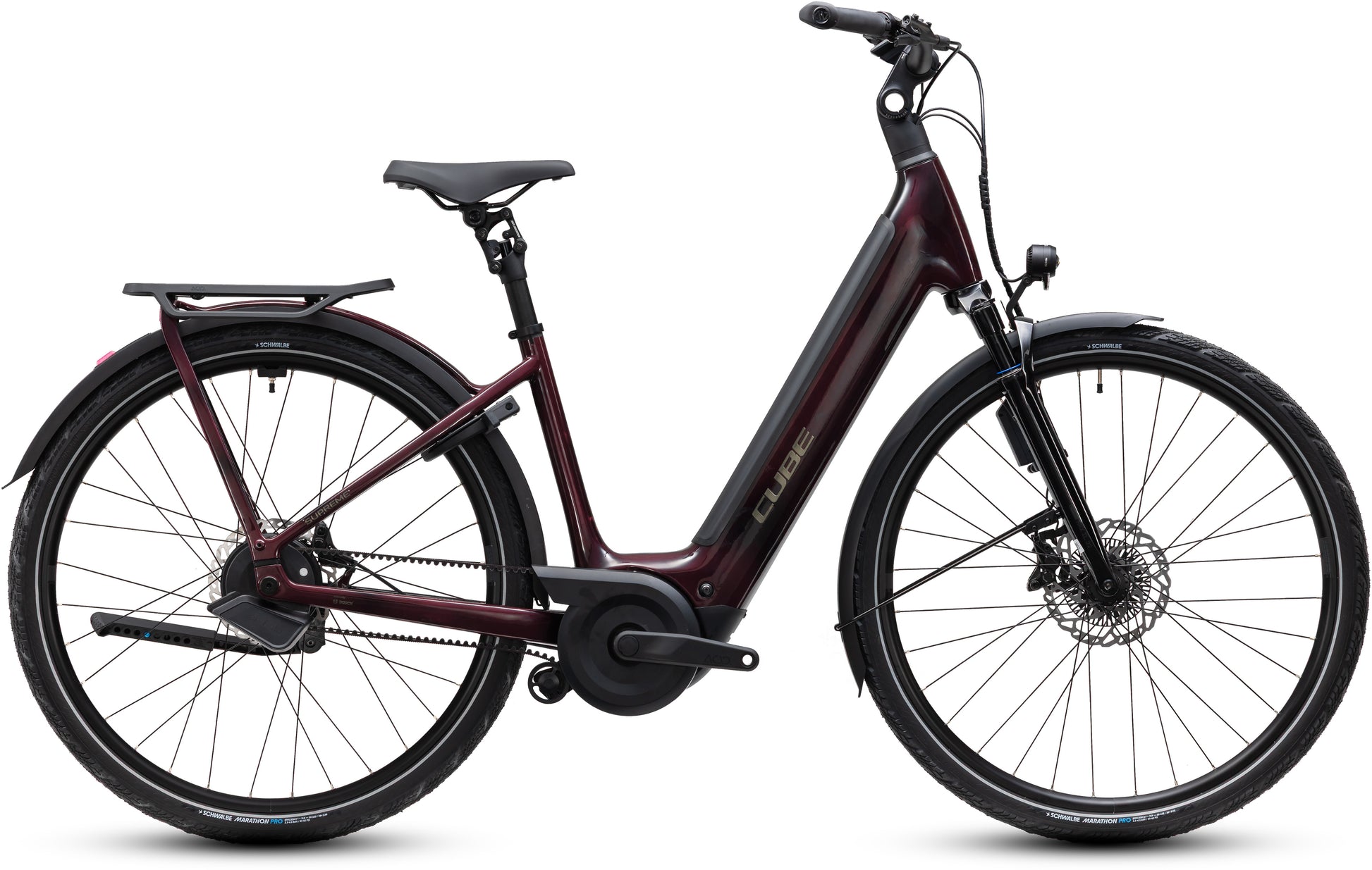 CUBE Supreme Hybrid C:62 Deluxe SLT 600 Easy Entry E-Cityrad 2027 in liquidred und chrome, Seitenansicht