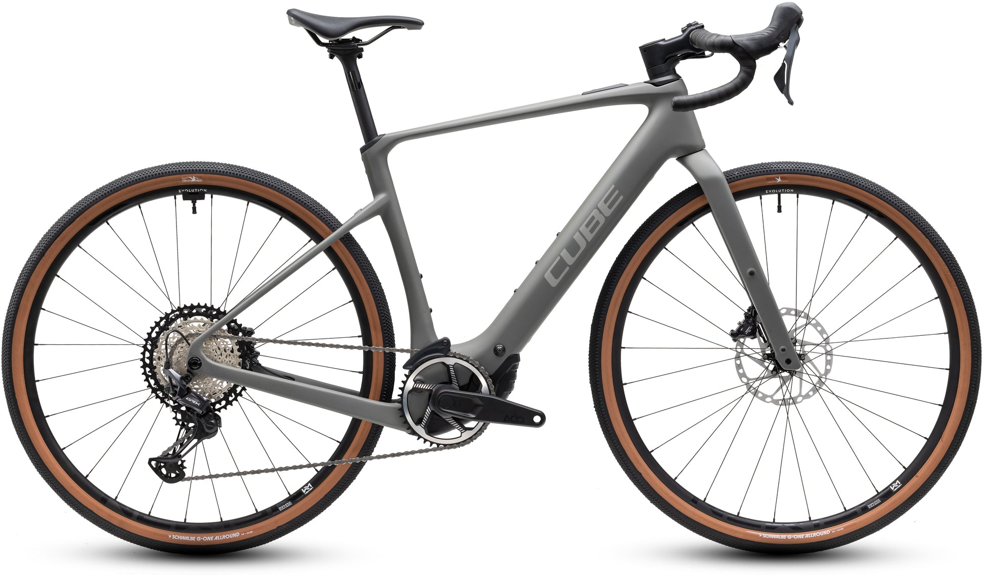 CUBE Nuroad Hybrid C:62 Race 400x E-Gravelbike 2027 in oldgrey und grey, Seitenansicht