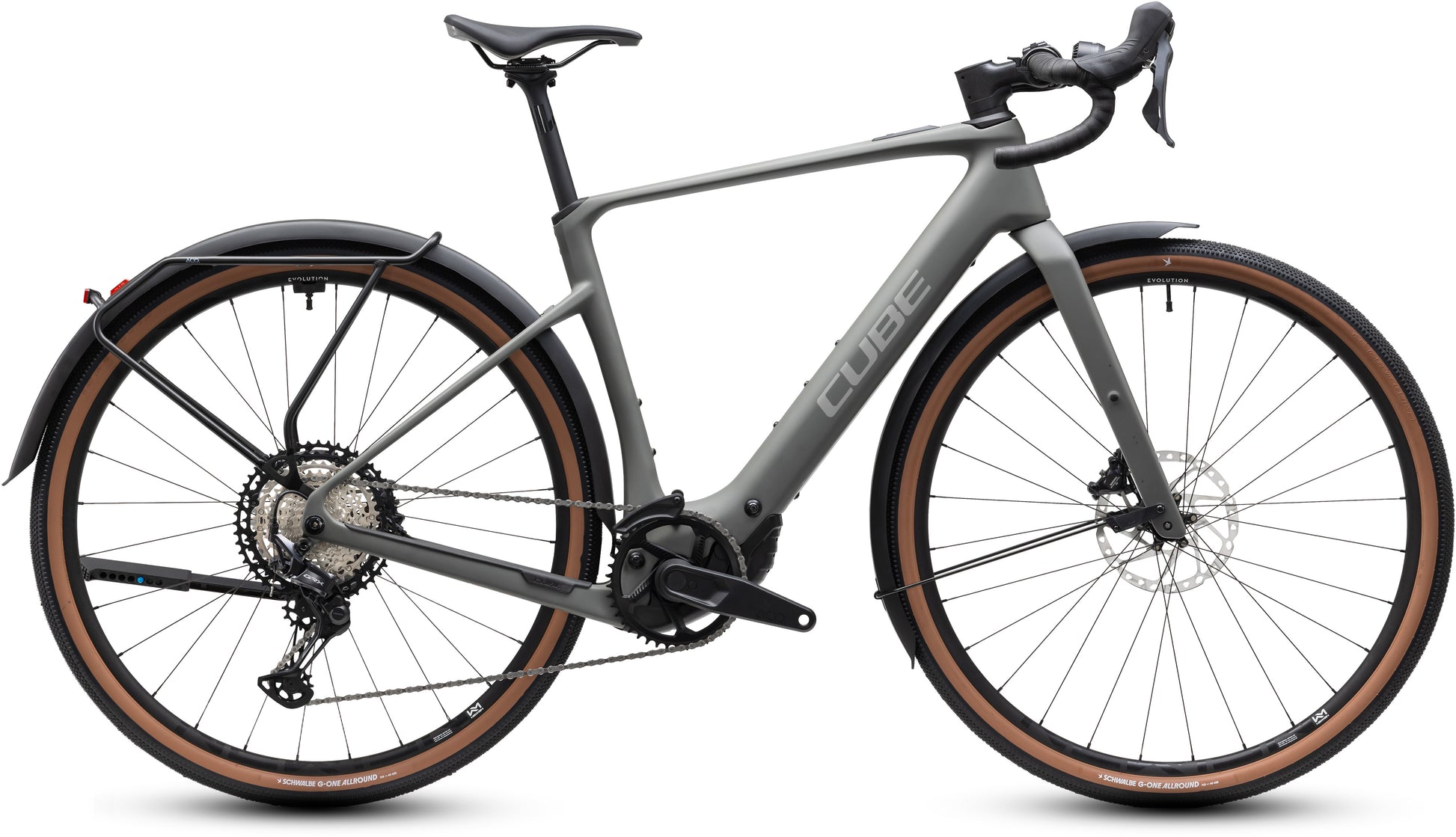 CUBE Nuroad Hybrid C:62 Race 400x FE E-Gravelbike 2027 in oldgrey und grey, Seitenansicht