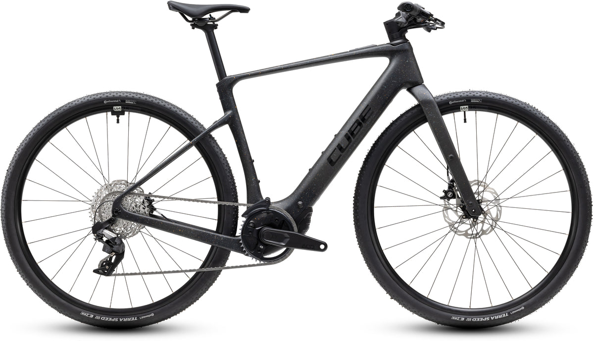 CUBE Nulane Hybrid C:62 SLX 400x E-Fitnessbike 2027 in mineralblack und orange, Seitenansicht