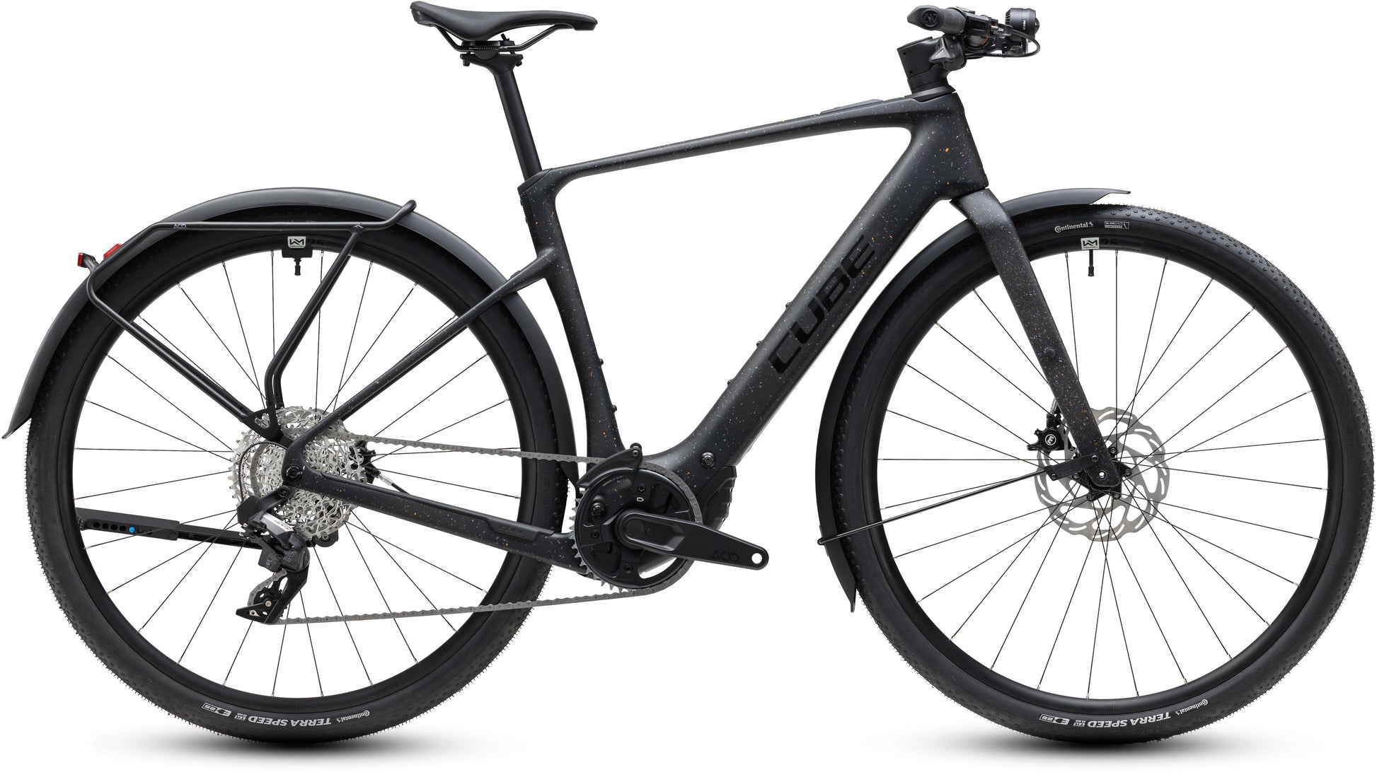 CUBE Nulane Hybrid C:62 SLX 400x FE E-Fitnessbike 2027 in mineralblack und orange, Seitenansicht