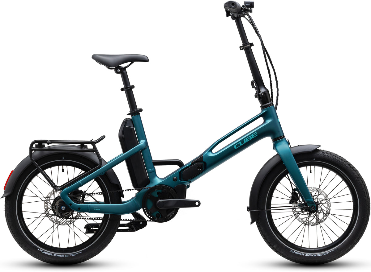 CUBE Fold Hybrid Deluxe 540 E-Faltrad 2027 in metallicpetrol und sea, Seitenansicht