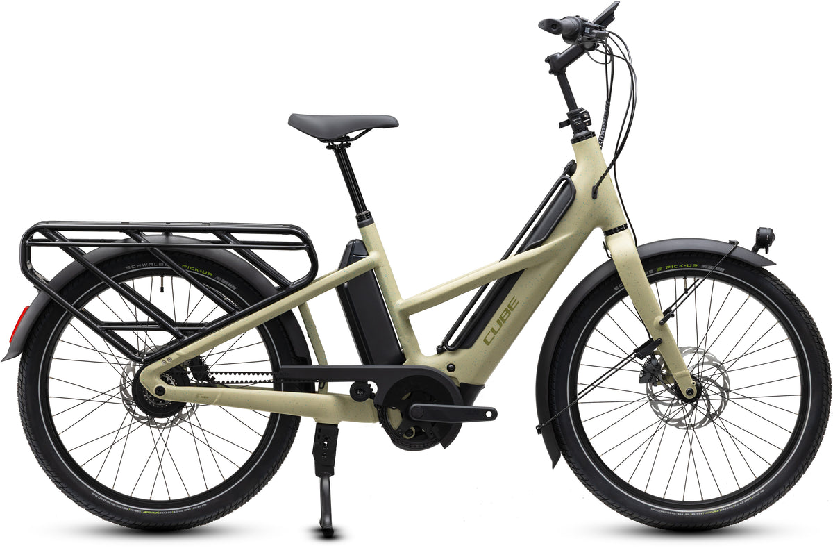 CUBE Longtail Hybrid Deluxe 800 E-Lastenrad 2027 in sandgrit und black, Seitenansicht