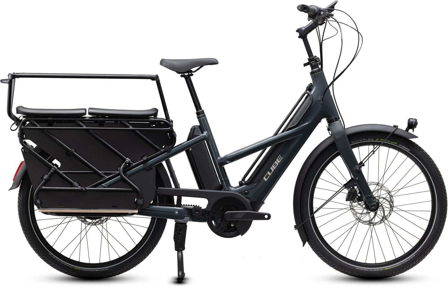 CUBE Longtail Hybrid Deluxe Family 800 E-Lastenrad 2027 in shadowgrey und grey, Seitenansicht