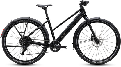 CUBE Editor Hybrid ONE 360 FE Trapeze E-Cityrad 2027 in black und irongrey, Seitenansicht
