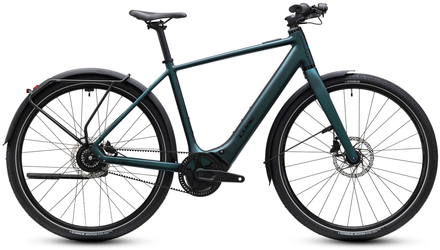 CUBE Editor Hybrid SLX 400x FE E-Cityrad 2027 in glitterteal und black, Seitenansicht