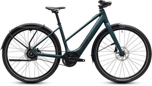 CUBE Editor Hybrid SLX 400x FE Trapeze E-Cityrad 2027 in glitterteal und black, Seitenansicht