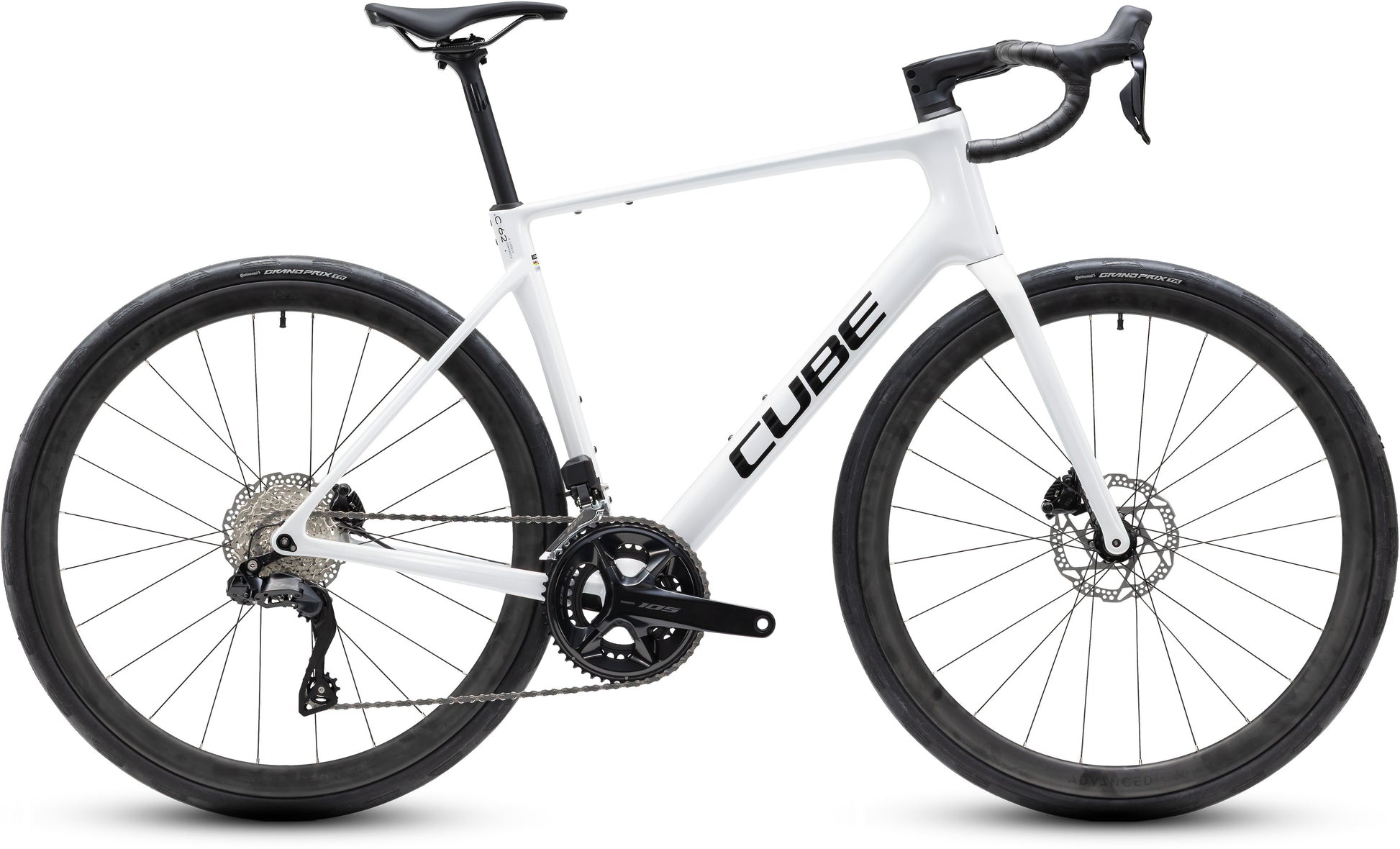 CUBE Attain C:62 SLX Rennrad 2027 in metallicwhite und black, Seitenansicht