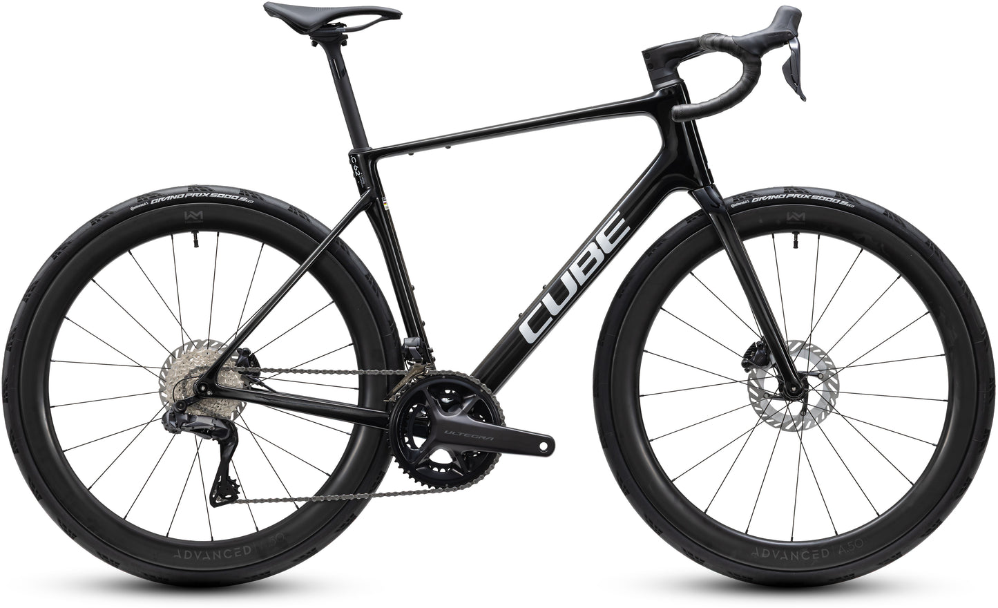 CUBE Attain C:62 SLT Rennrad 2027 in carbon und white, Seitenansicht