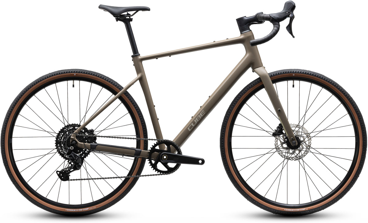 CUBE Nuroad ONE Gravelbike 2027 in wood und grey, Seitenansicht
