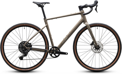 CUBE Nuroad ONE Gravelbike 2027 in wood und grey, Seitenansicht