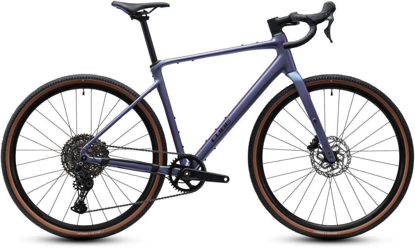 CUBE Nuroad Pro Gravelbike 2027 in mysticpurple und black, Seitenansicht