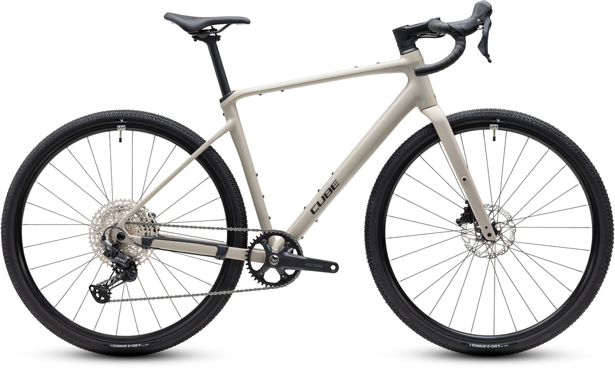 CUBE Nuroad EX Gravelbike 2027 in oatgrey und black, Seitenansicht
