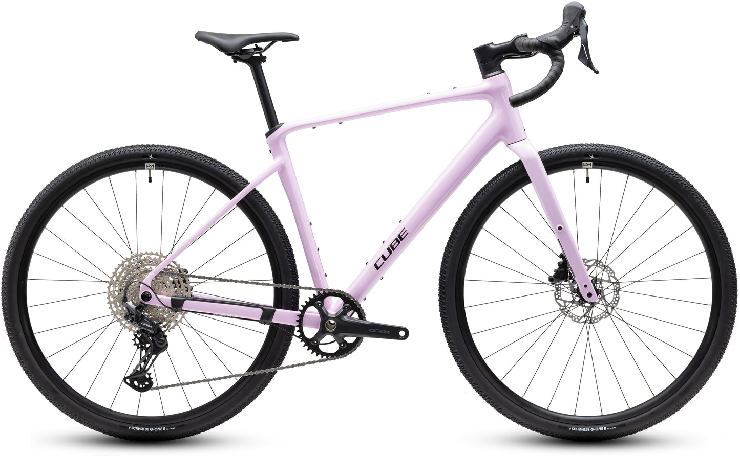 CUBE Nuroad EX Gravelbike 2027 in bubblegum und black, Seitenansicht