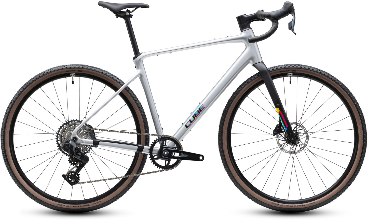 CUBE Nuroad SLX Gravelbike 2027 in spaceship und cmy, Seitenansicht