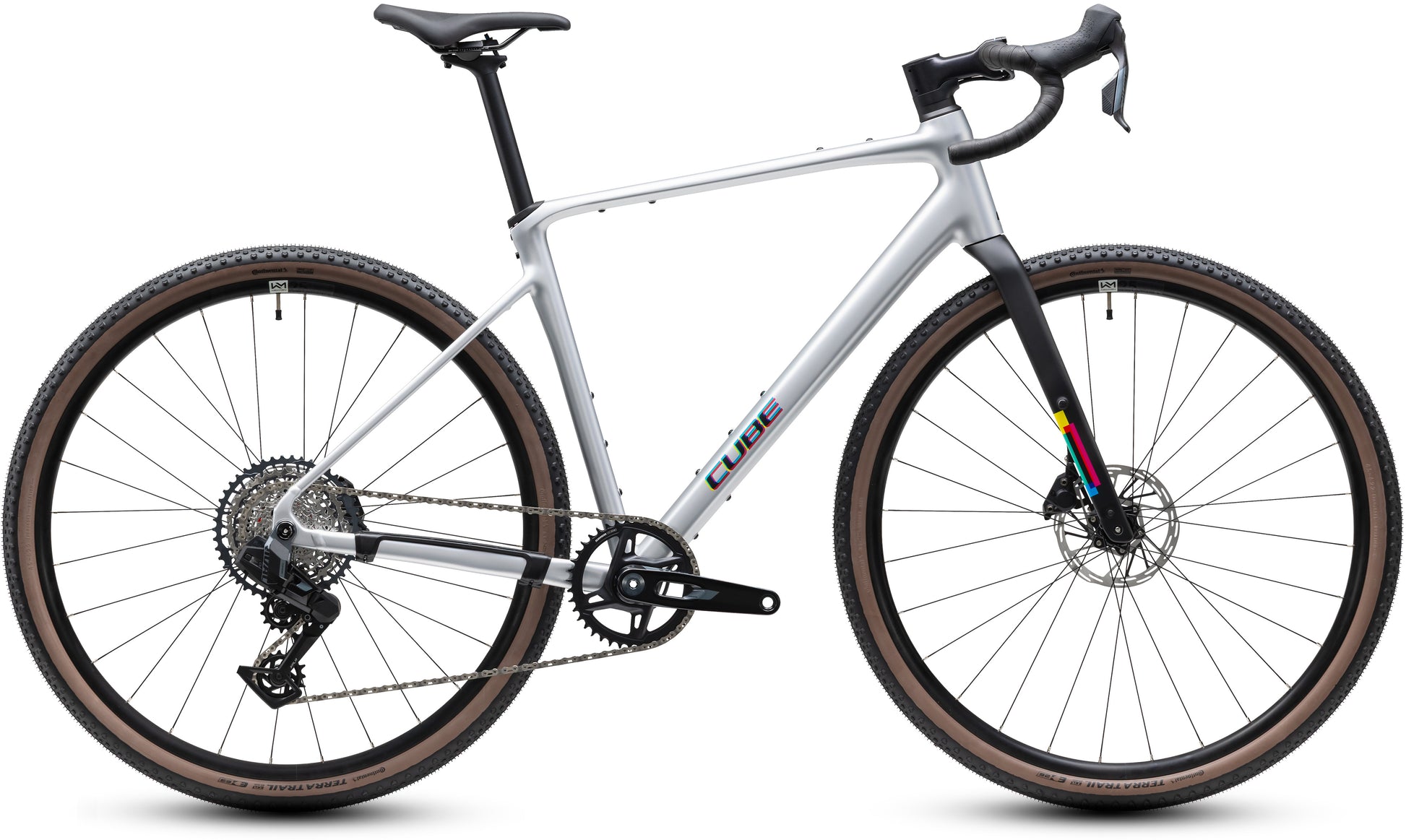 CUBE Nuroad SLX Gravelbike 2027 in spaceship und cmy, Seitenansicht