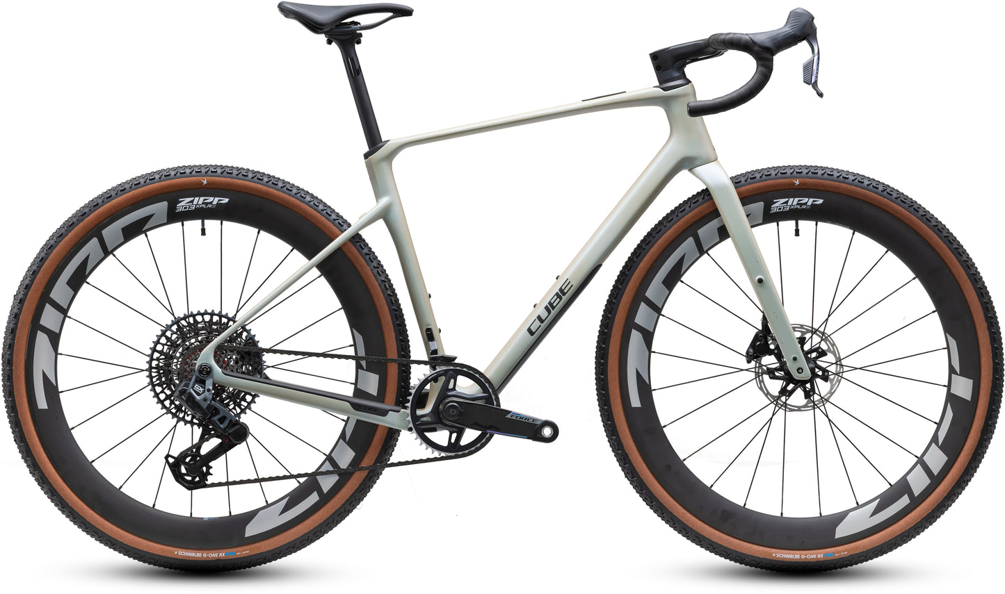 CUBE Nuroad C:62 SLX Gravelbike 2027 in glintsand und black, Seitenansicht