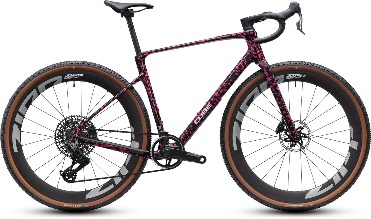 CUBE Nuroad C:62 SLX Gravelbike 2027 in pinkaction und black, Seitenansicht