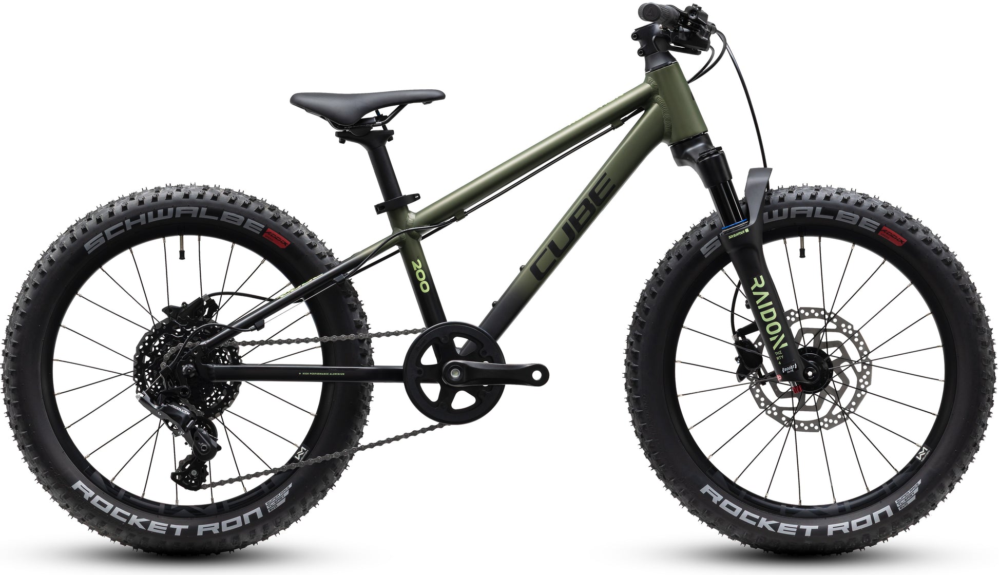 CUBE Reaction 200 TM Kinderrad 2027 in reedgreen und lime, Seitenansicht