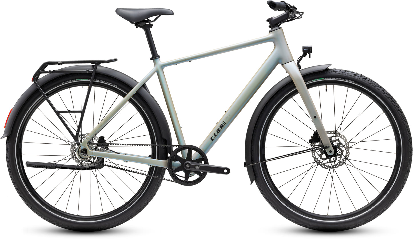 CUBE Editor ONE FE Cityrad 2027 in glintsand und black, Seitenansicht