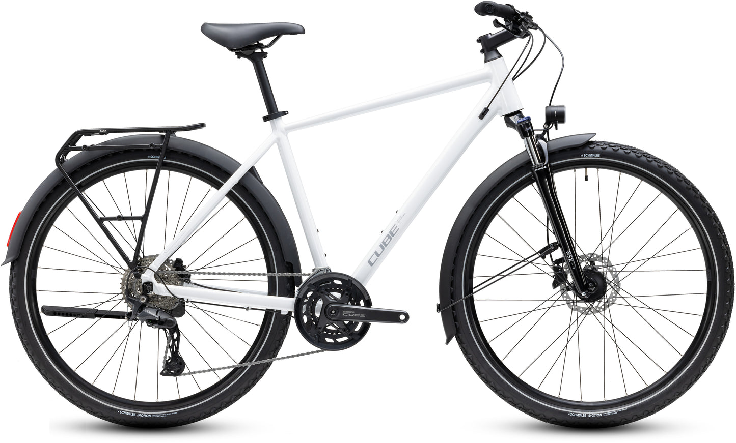 CUBE Nature Pro FE Trekkingrad 2027 in metallicwhite und reflex, Seitenansicht