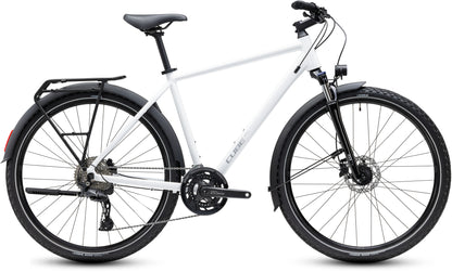 CUBE Nature Pro FE Trekkingrad 2027 in metallicwhite und reflex, Seitenansicht