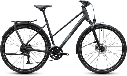 CUBE Kathmandu ONE Trapeze Trekkingrad 2027 in blackforest und chrome, Seitenansicht