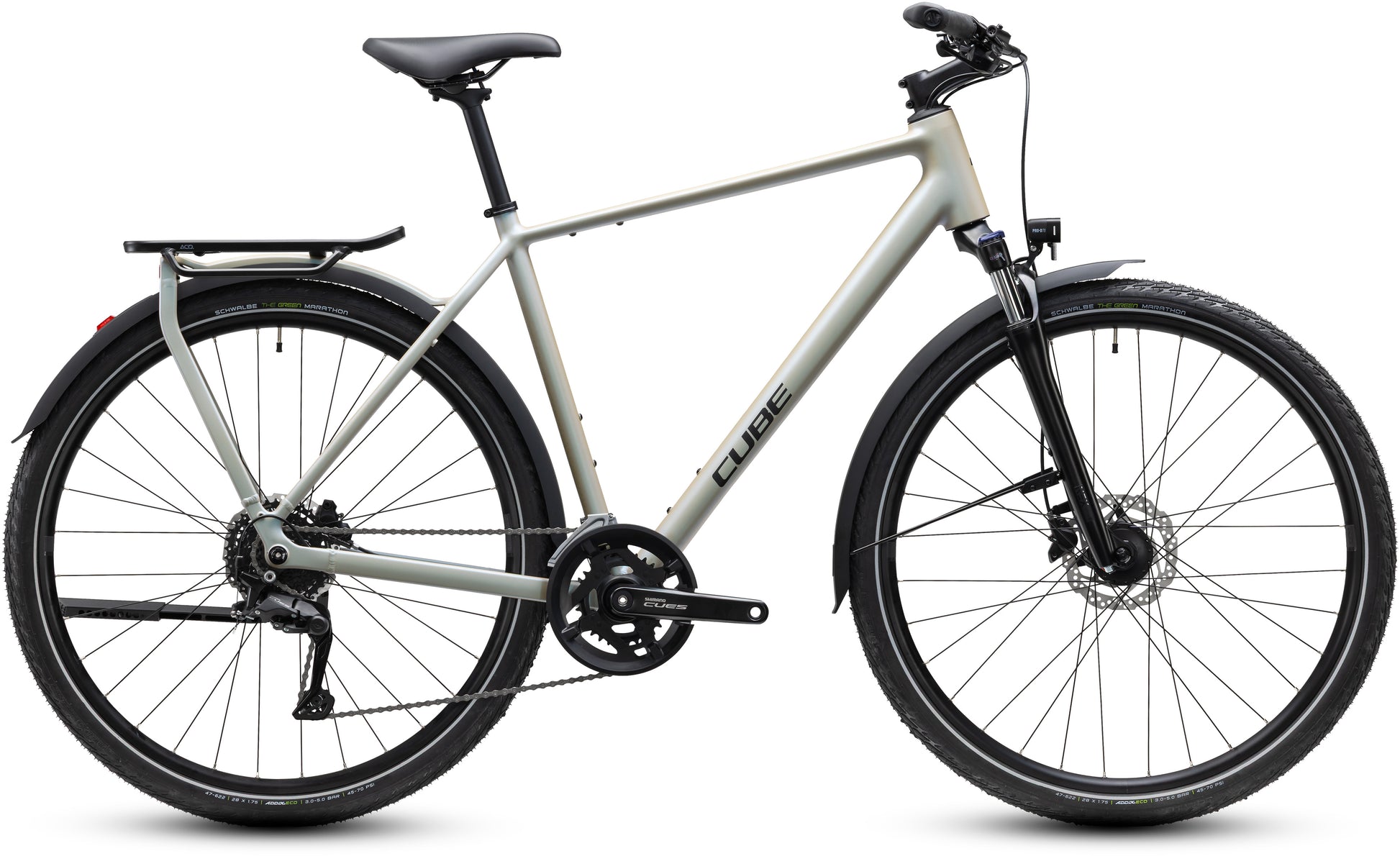 CUBE Kathmandu ONE Trekkingrad 2027 in glintsand und black, Seitenansicht