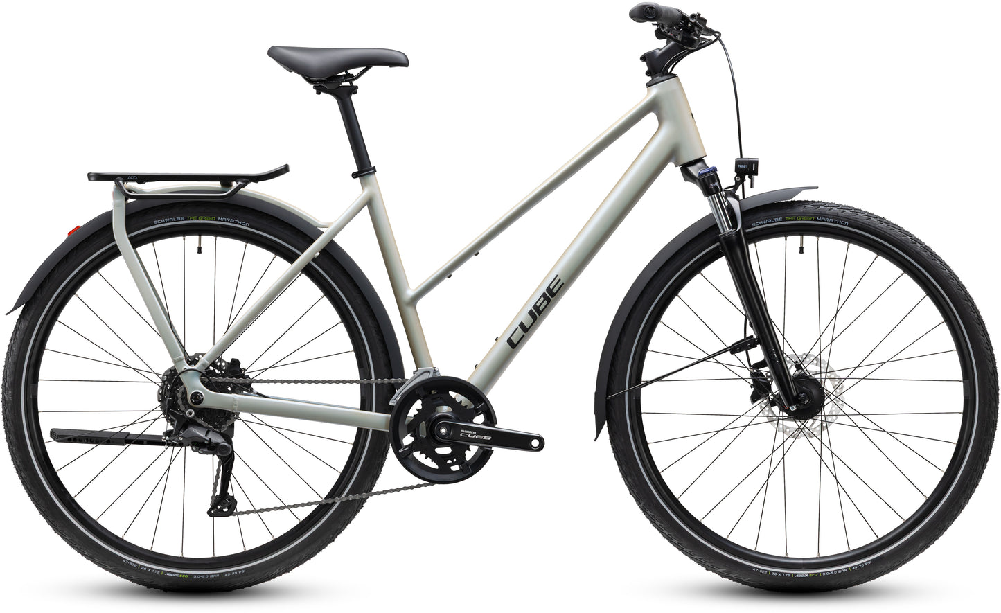 CUBE Kathmandu ONE Trapeze Trekkingrad 2027 in glintsand und black, Seitenansicht