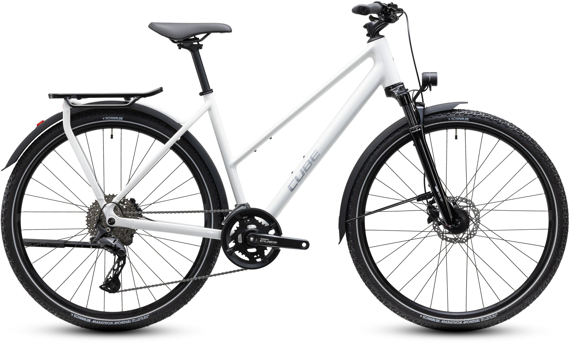 CUBE Kathmandu Pro Trapeze Trekkingrad 2027 in metallicwhite und chrome, Seitenansicht