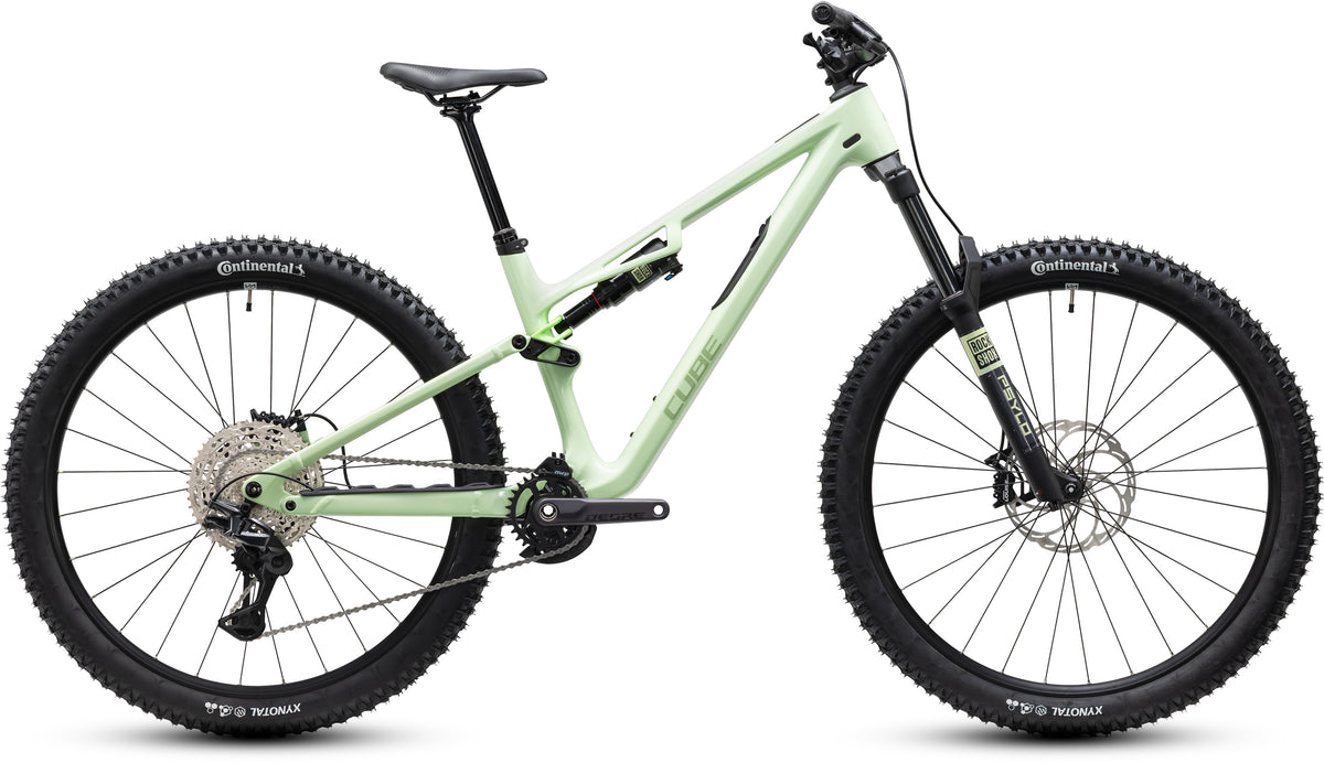 CUBE Stereo HPC Race Mountainbike Fully 2027 in lindgreen und green, Seitenansicht