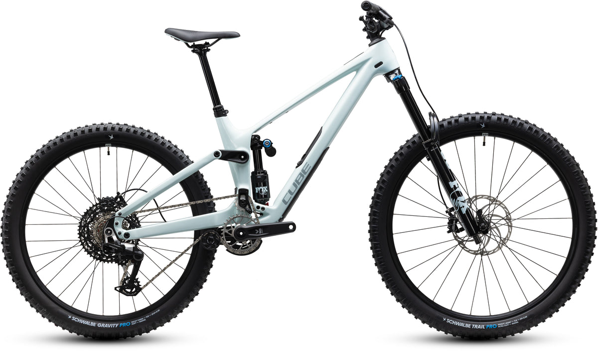 CUBE Fritzz C:62 TM Mountainbike Fully 2027 in hintofmint und grey, Seitenansicht