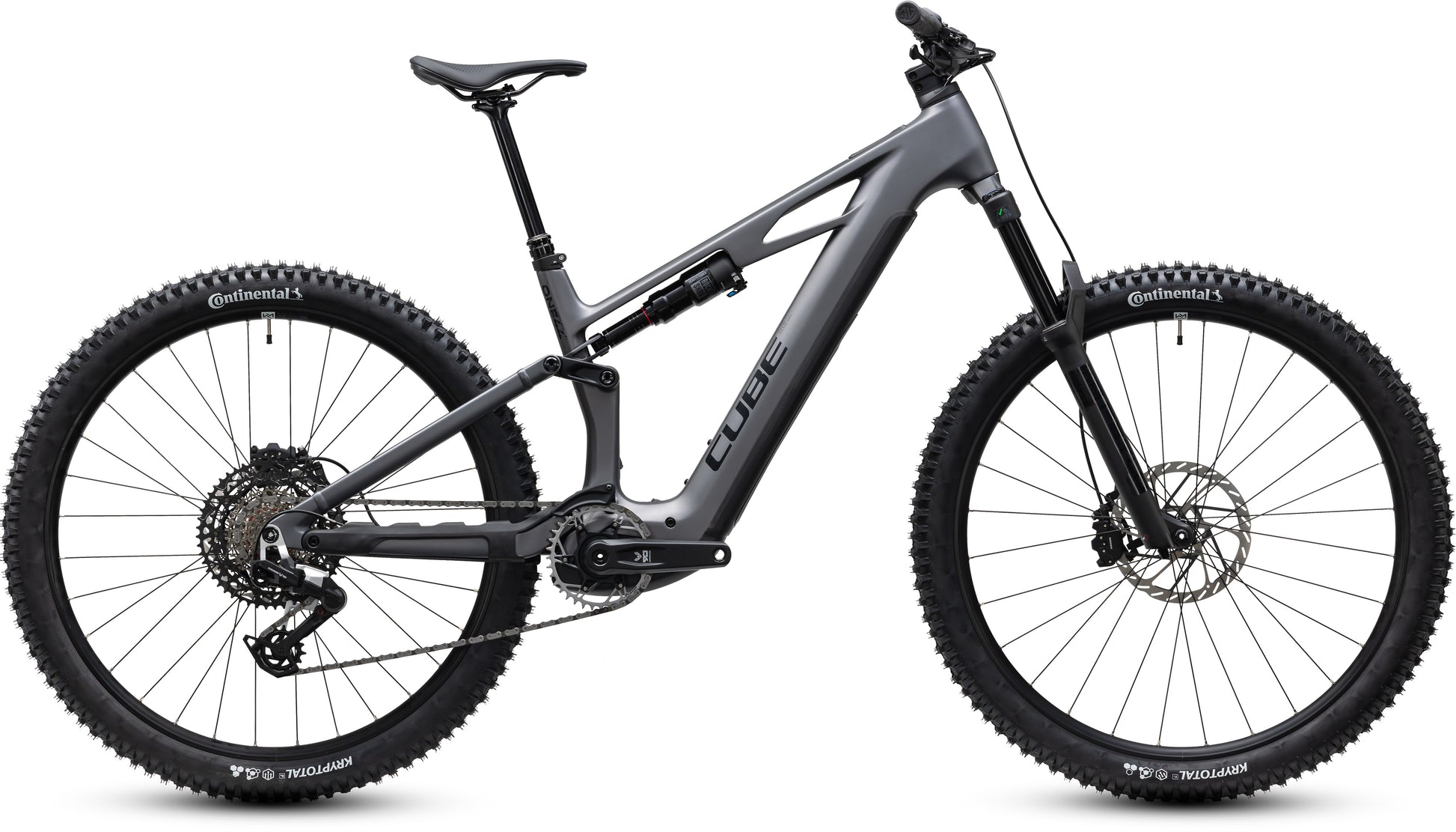 CUBE Stereo Hybrid ONE44 HPC EXC 800 E-Mountainbike Fully 2027 in slabgrey und black, Seitenansicht