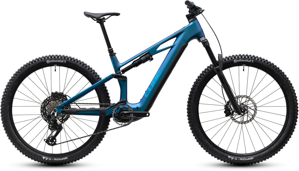 CUBE Stereo Hybrid ONE44 HPC EXC 800 E-Mountainbike Fully 2027 in nebula und blue, Seitenansicht