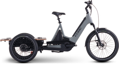 CUBE Trike Flatbed Hybrid 750 E-Dreirad 2027 in swampgrey und reflex, Seitenansicht