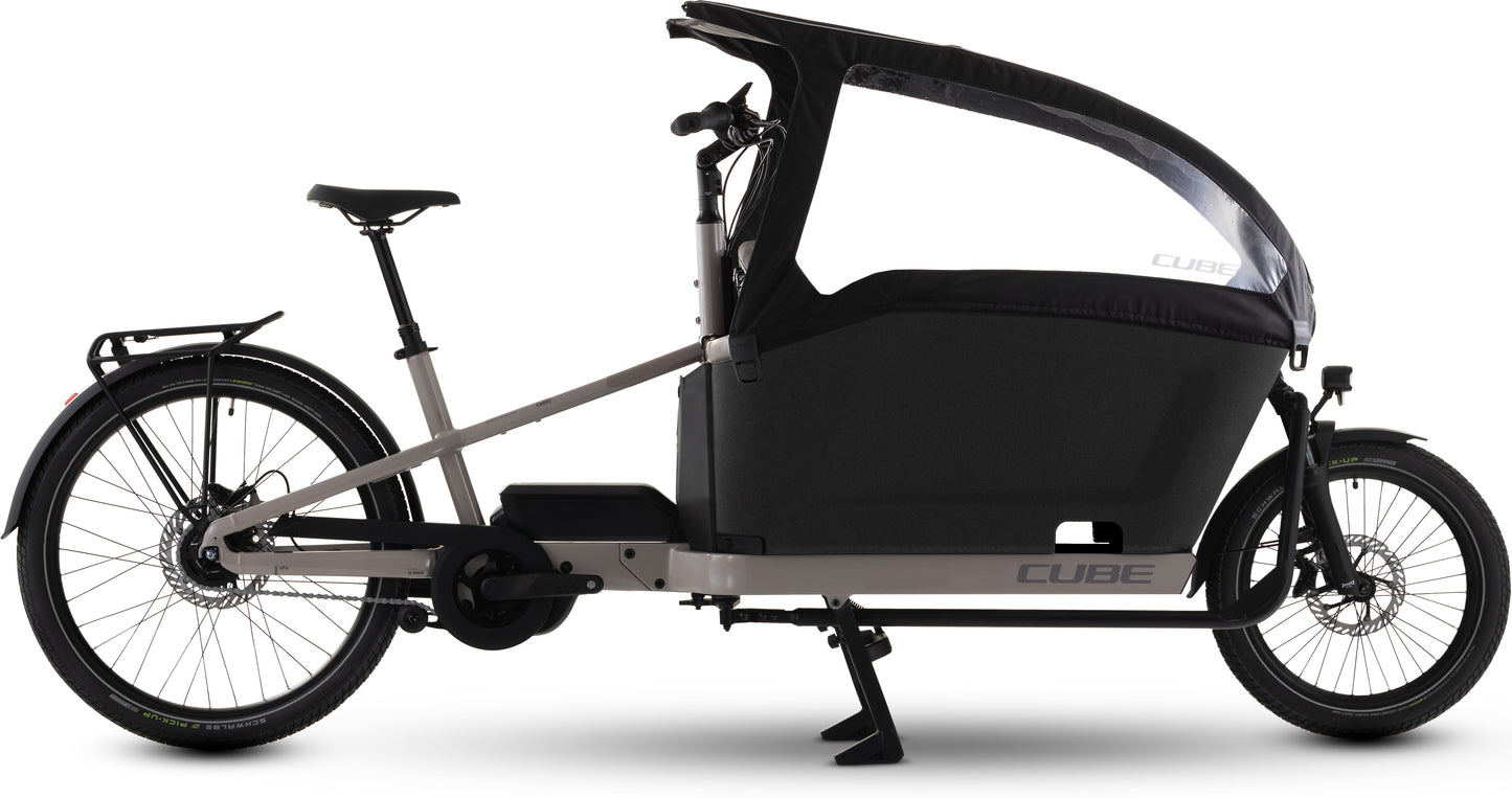 CUBE Cargo Hybrid Comfort Pro Family 800 E-Lastenrad 2027 in oatgrey und reflex, Seitenansicht